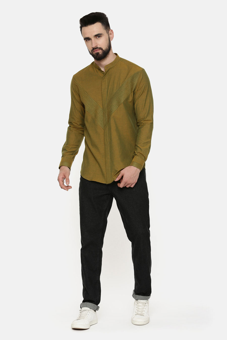 Mustard Green Malai Cotton Pintuck Shirt