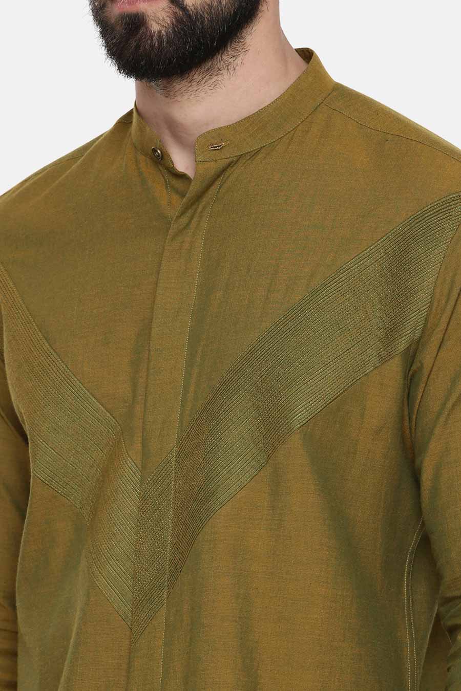 Mustard Green Malai Cotton Pintuck Shirt