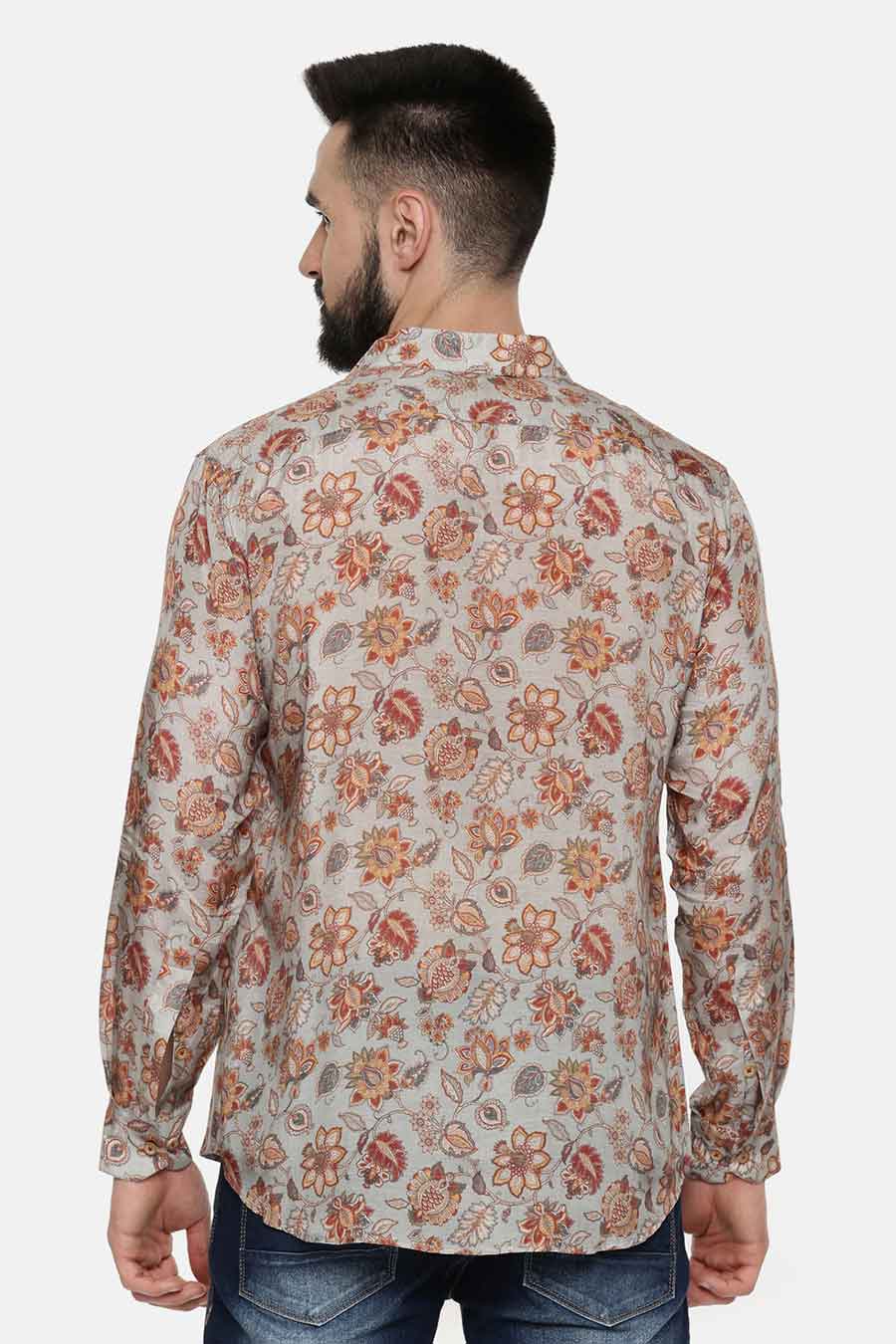 Grey Muslin Floral Print Shirt