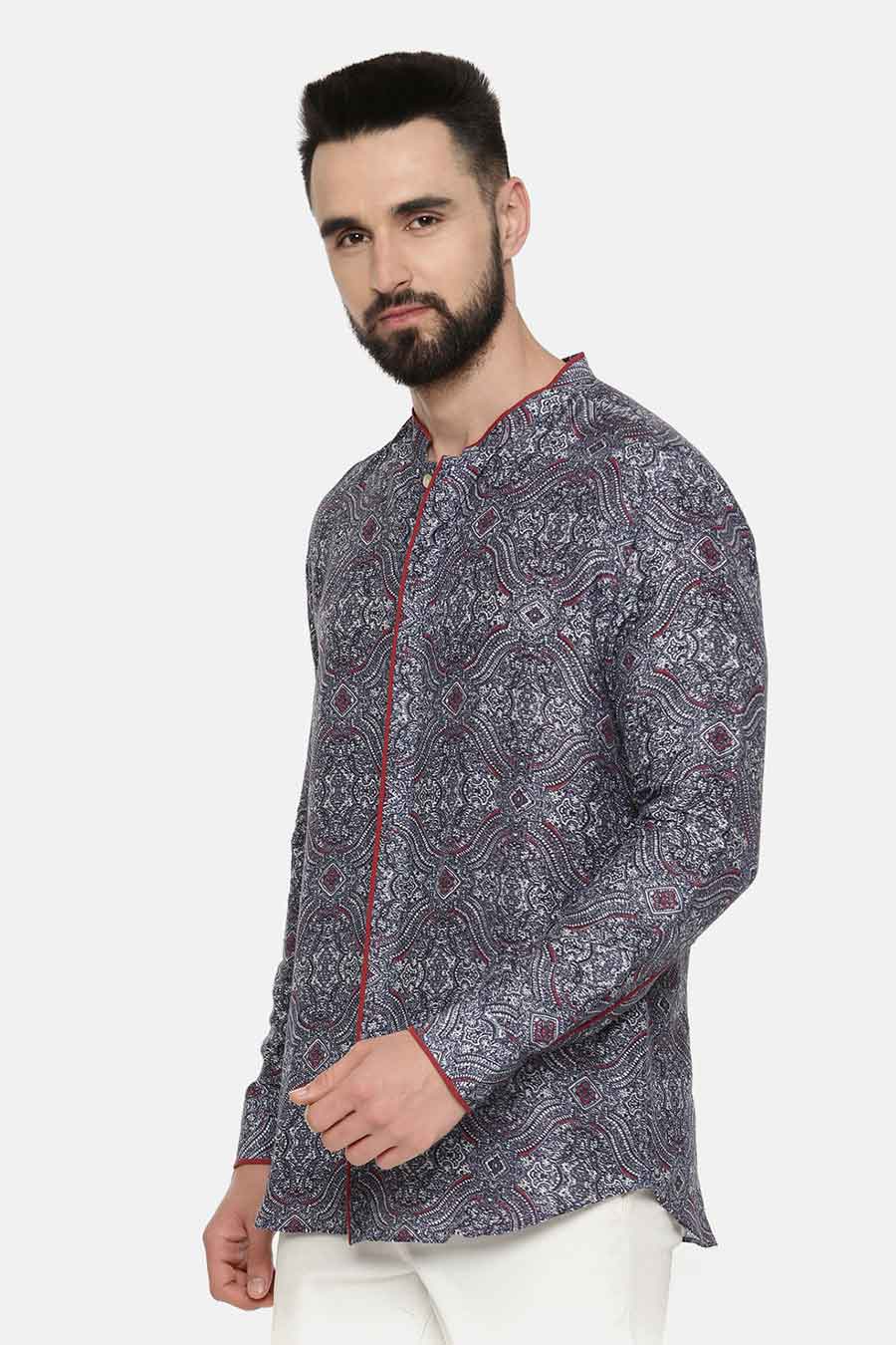 Blue Bemberg Linen Printed Shirt