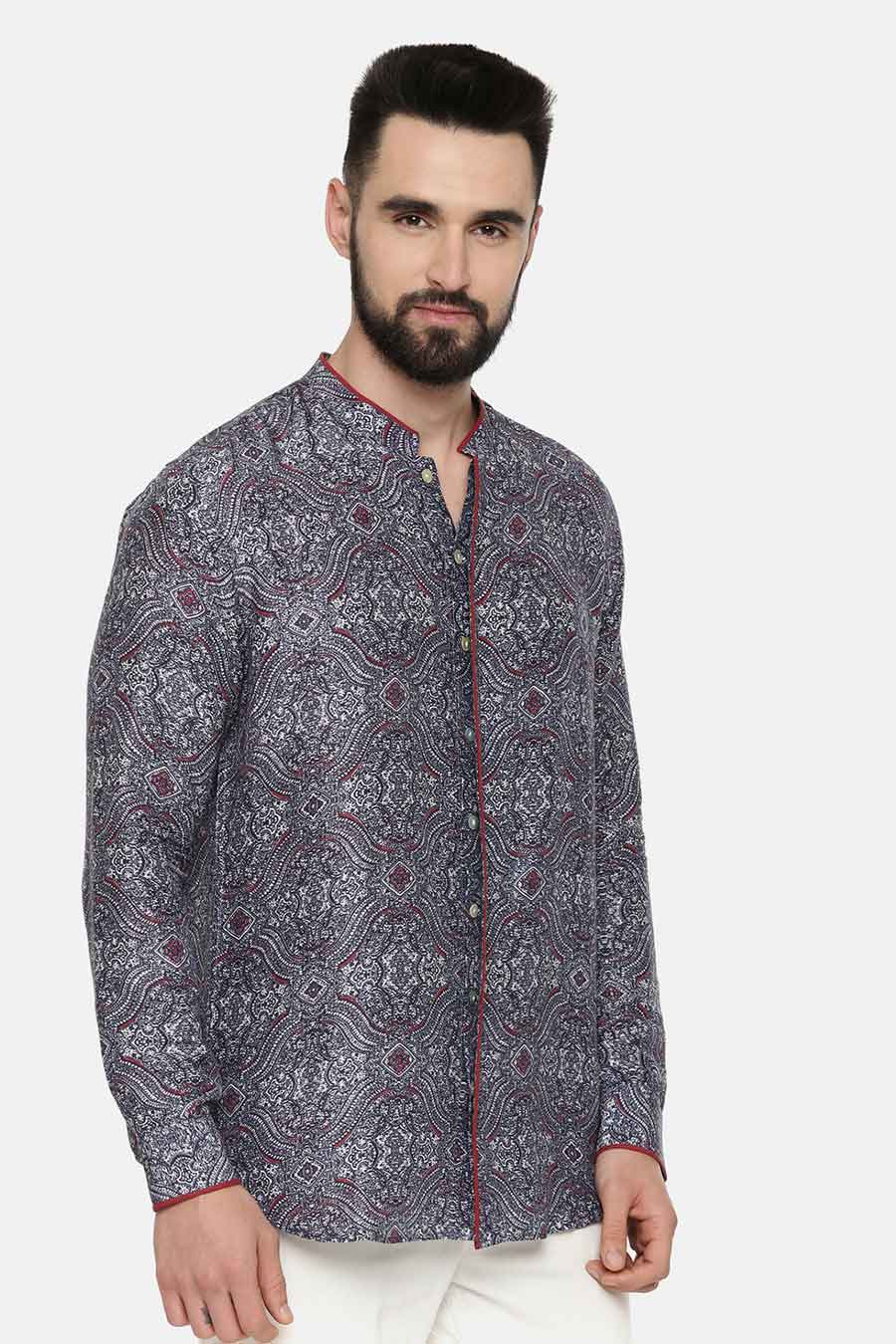 Blue Bemberg Linen Printed Shirt