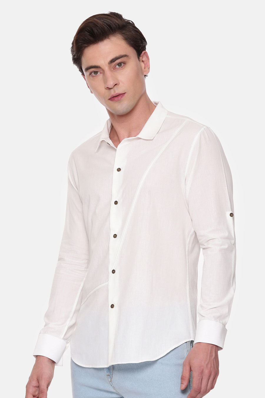 White Malai Cotton Panel Shirt