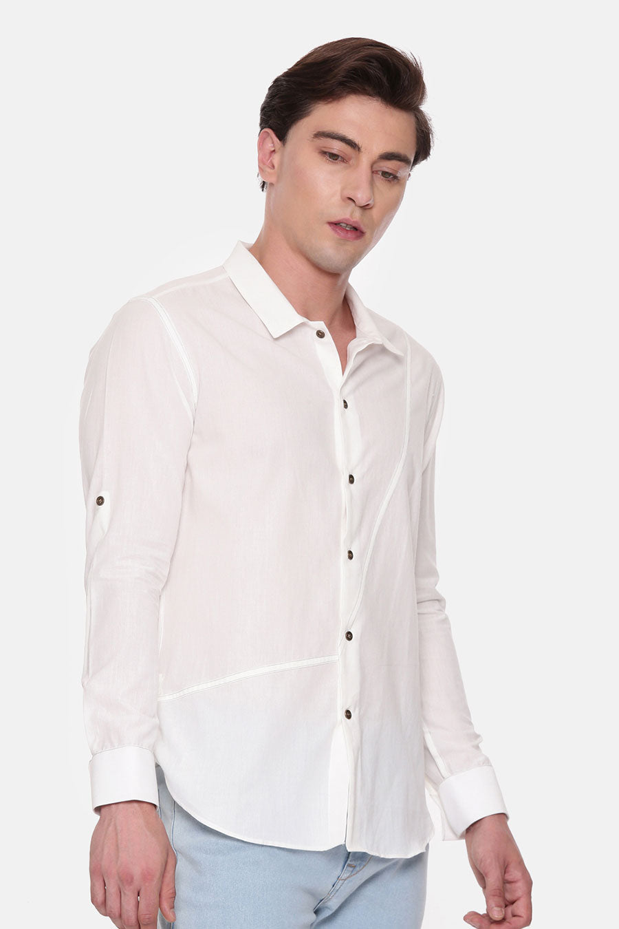 White Malai Cotton Panel Shirt