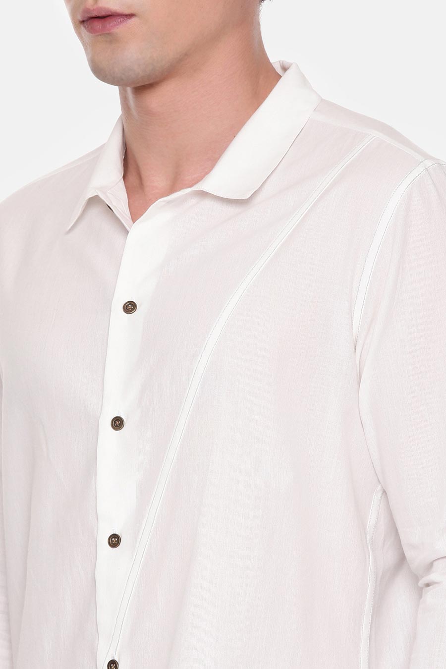 White Malai Cotton Panel Shirt