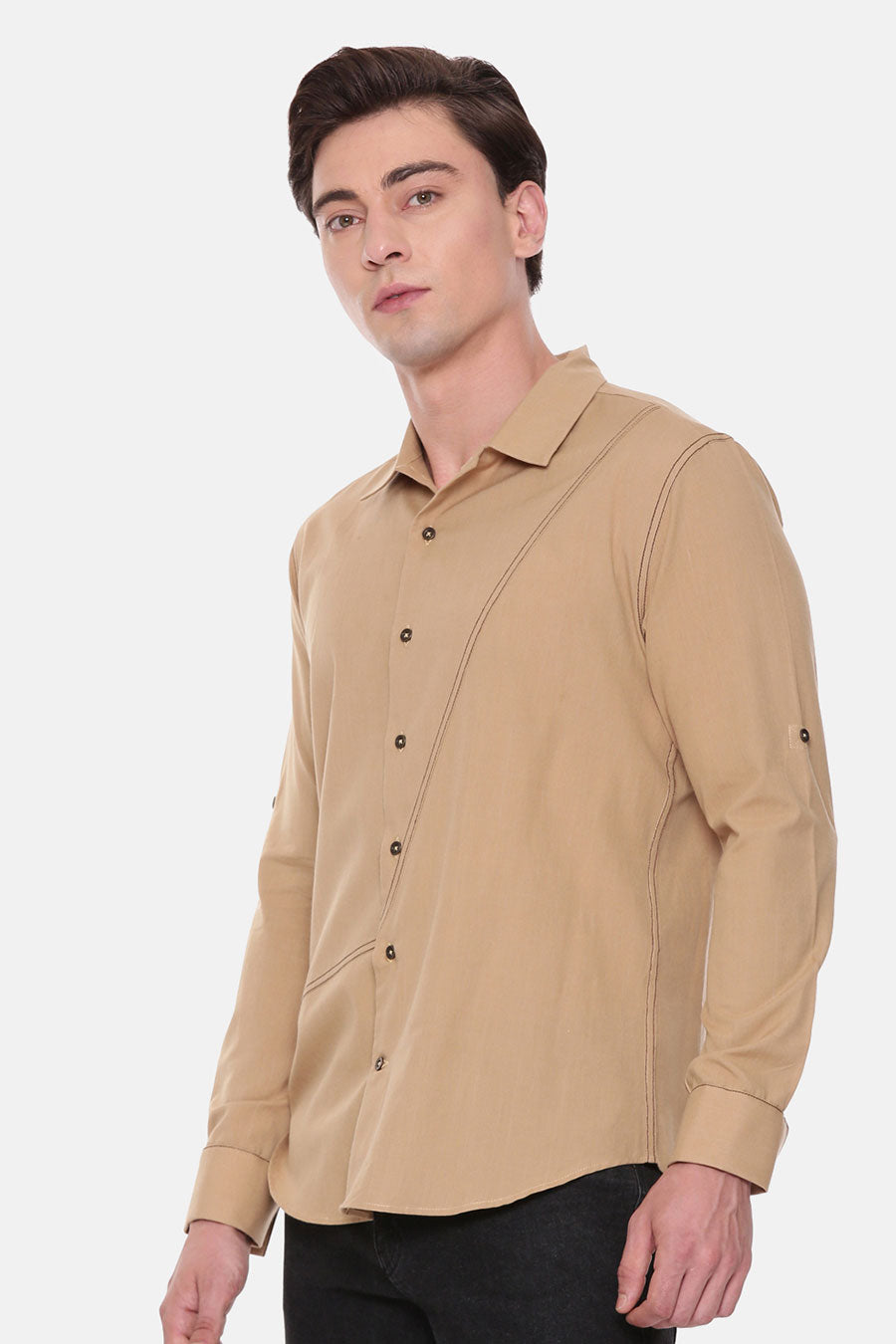 Beige Malai Cotton Panel Shirt