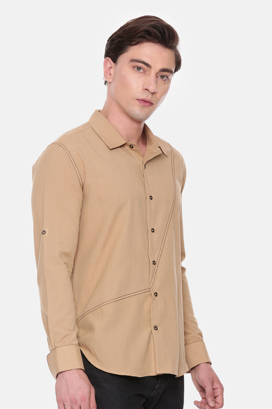 Beige Malai Cotton Panel Shirt