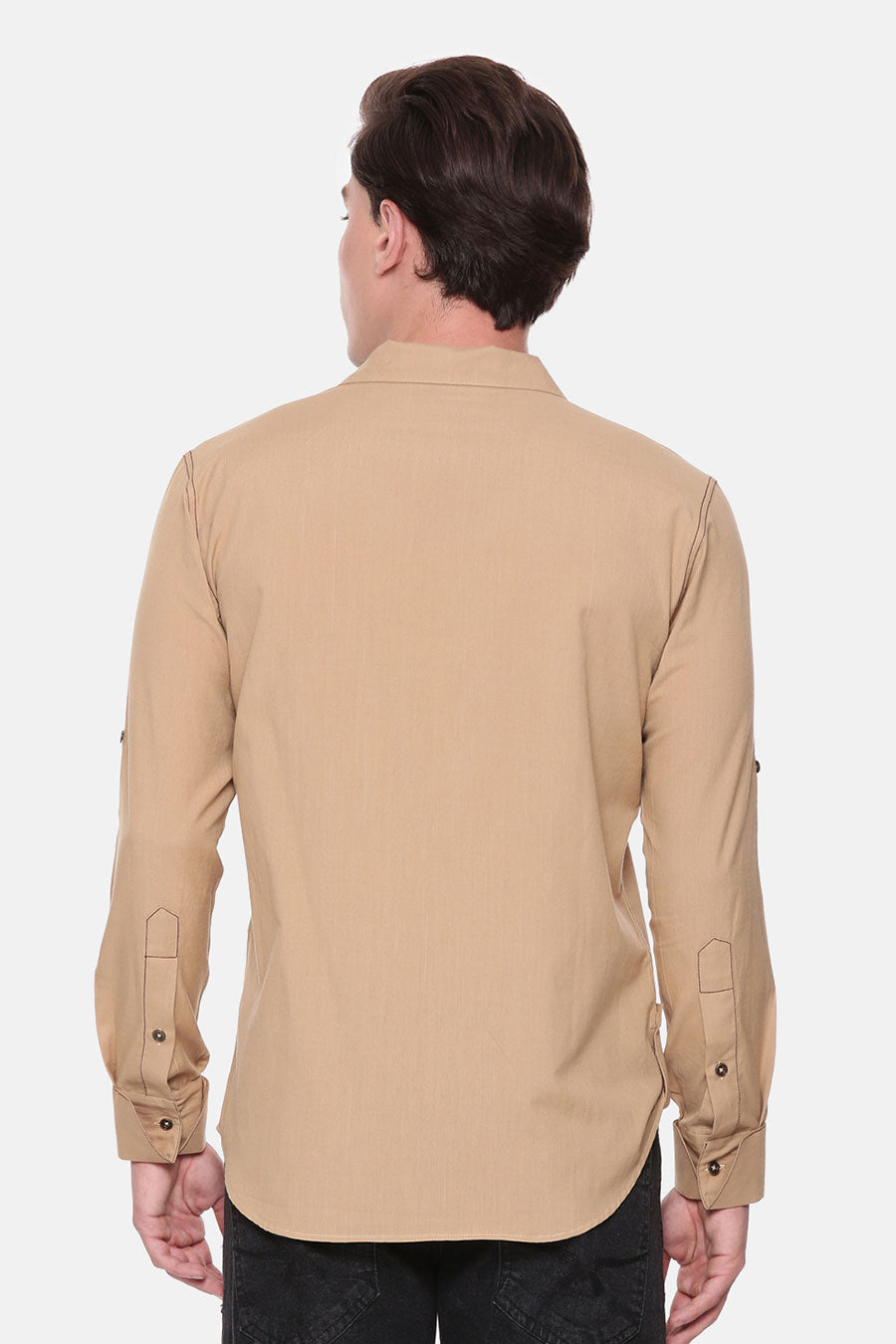 Beige Malai Cotton Panel Shirt