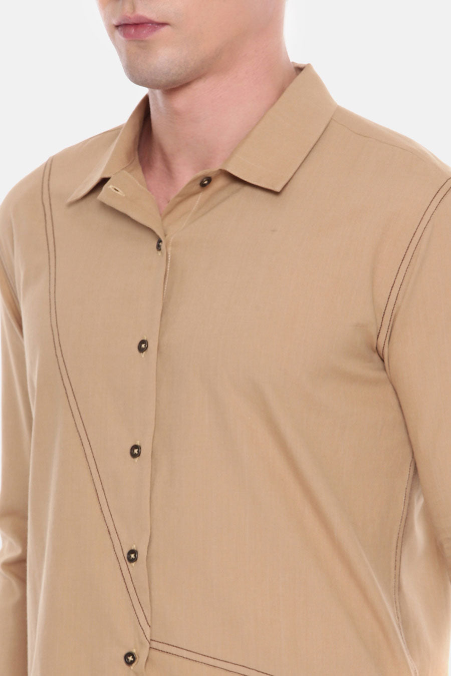 Beige Malai Cotton Panel Shirt