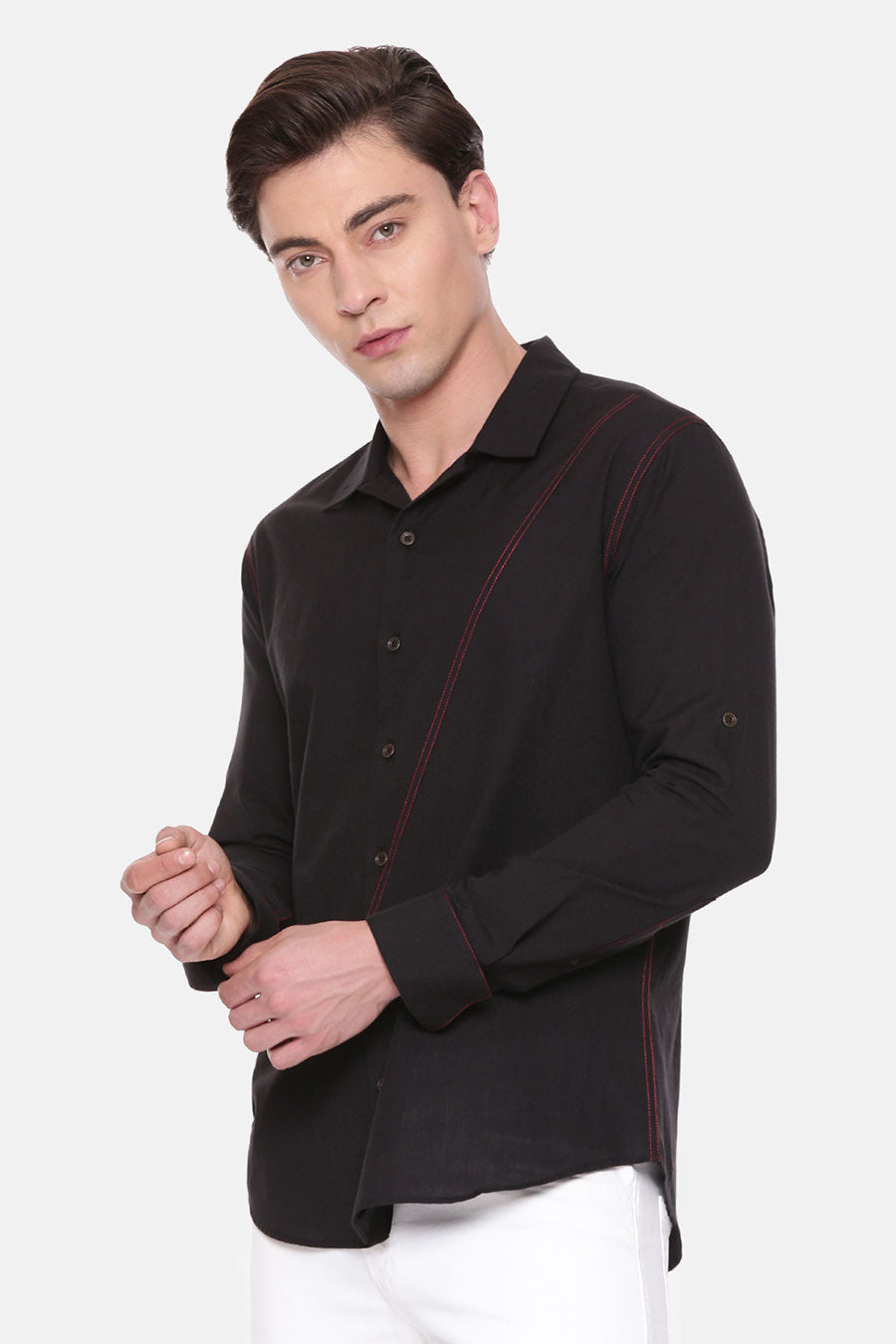 Black Malai Cotton Panel Shirt