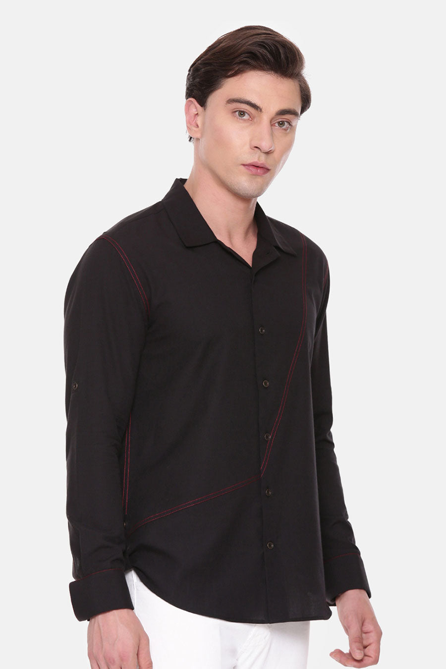 Black Malai Cotton Panel Shirt