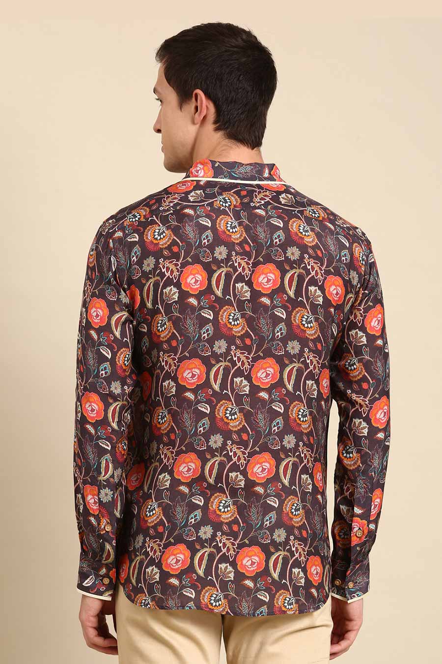 Brown Muslin Floral Print Shirt