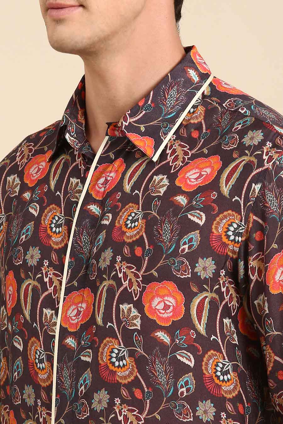 Brown Muslin Floral Print Shirt