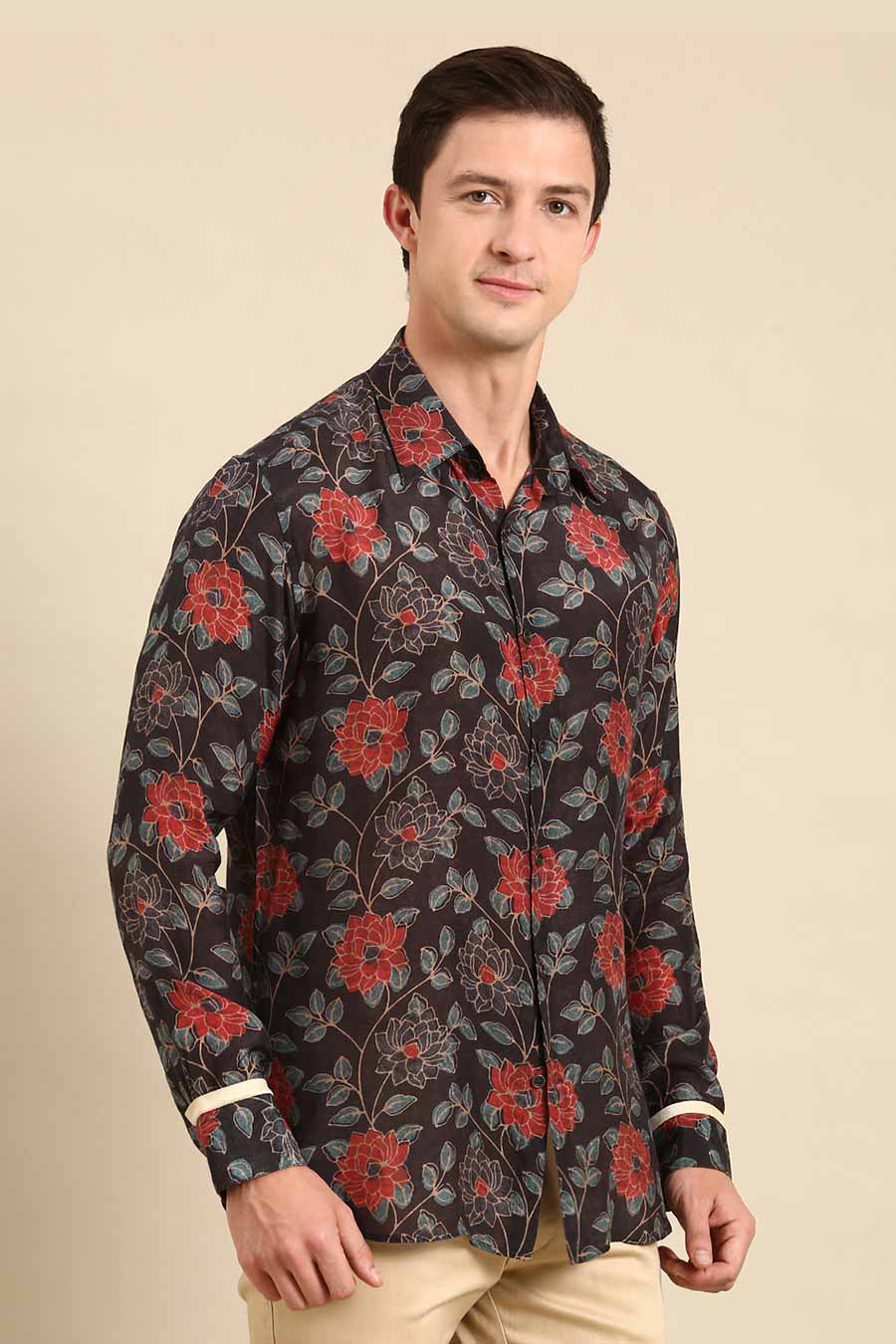 Charcoal Grey Muslin Printed Shirt