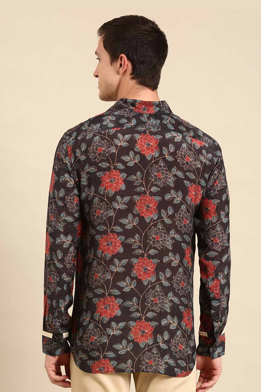 Charcoal Grey Muslin Printed Shirt