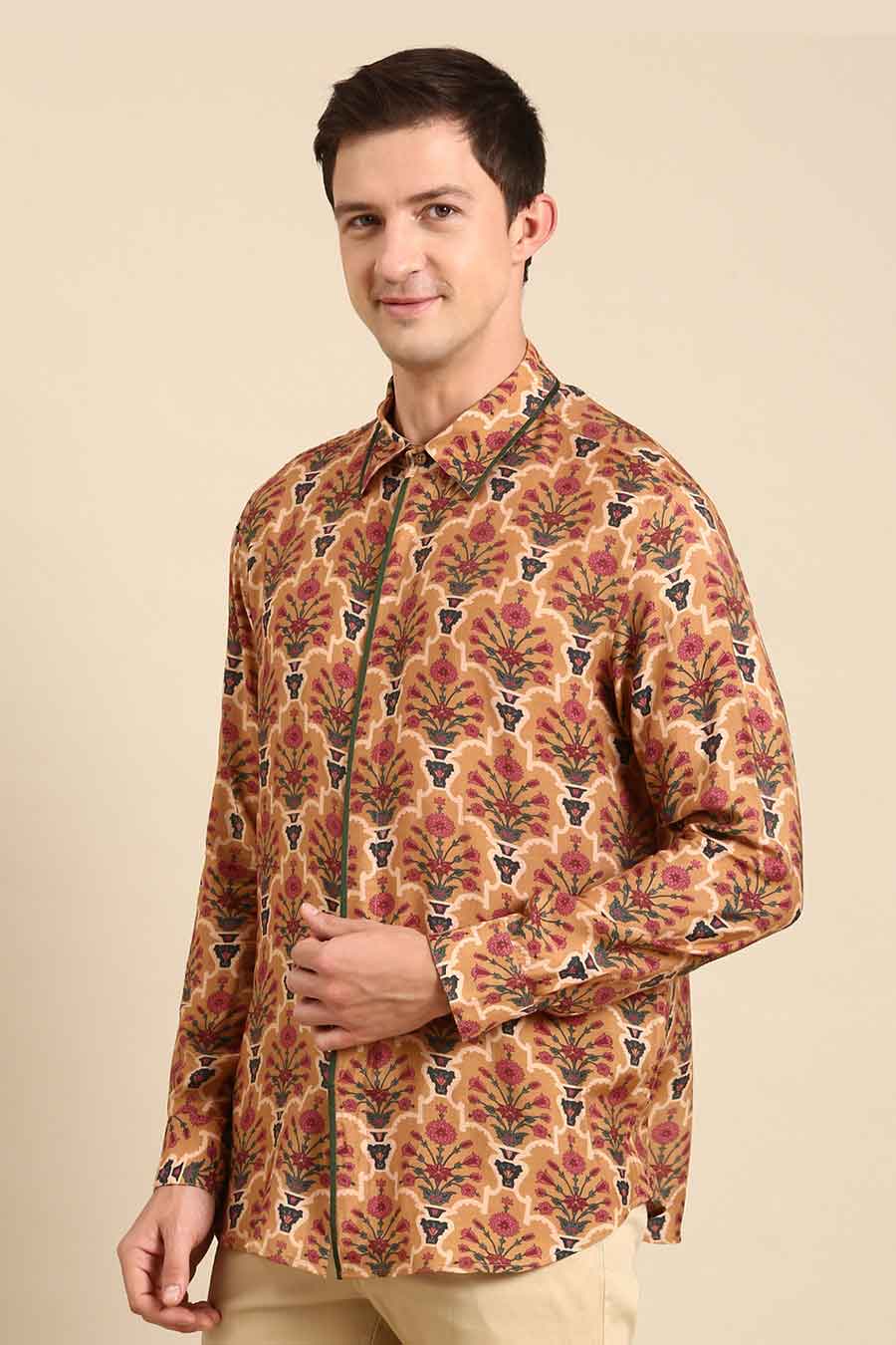 Mustard Muslin Printed Shirt