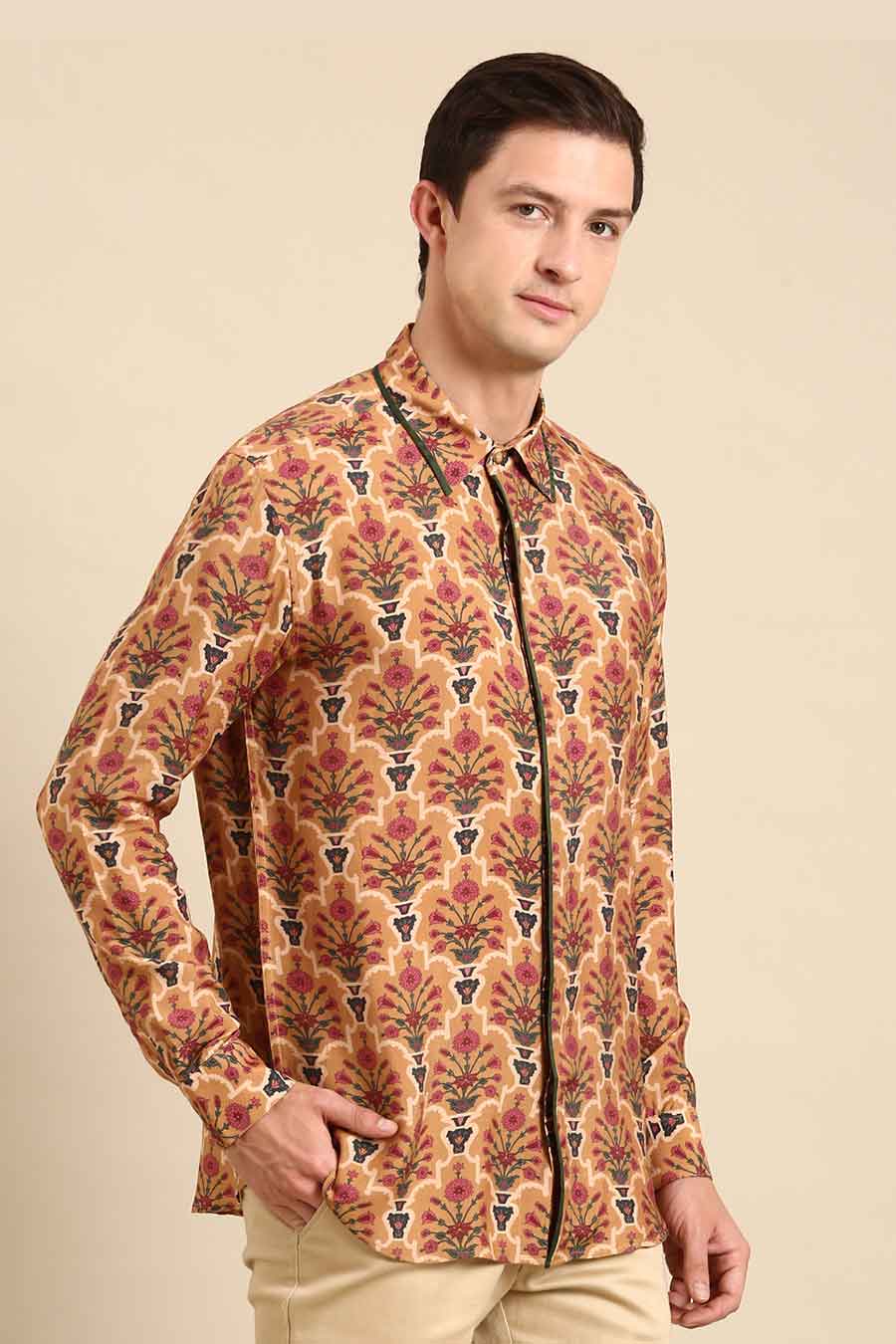 Mustard Muslin Printed Shirt