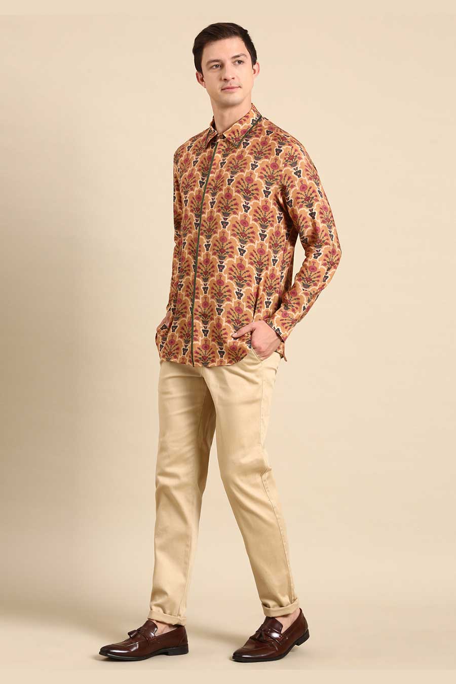 Mustard Muslin Printed Shirt