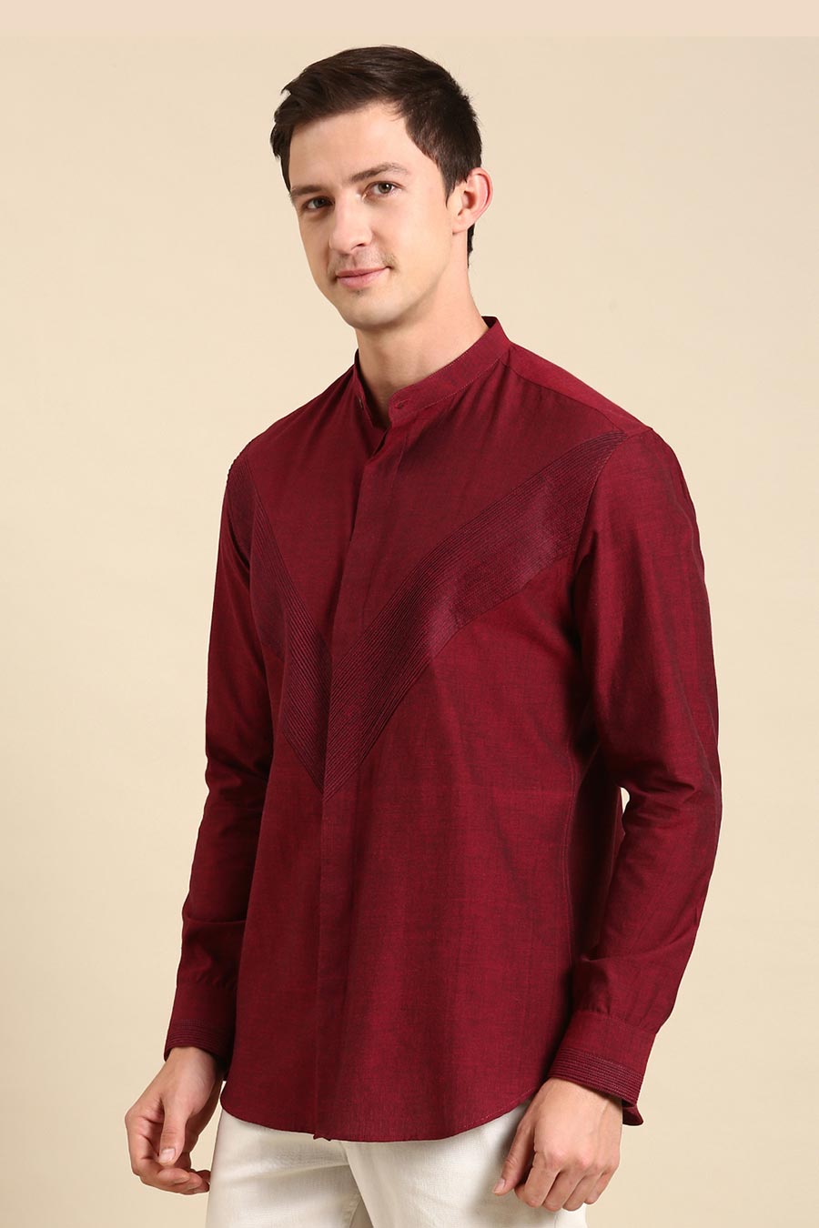 Maroon Malai Cotton Pintuck Shirt