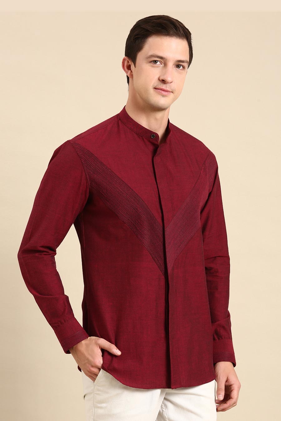 Maroon Malai Cotton Pintuck Shirt