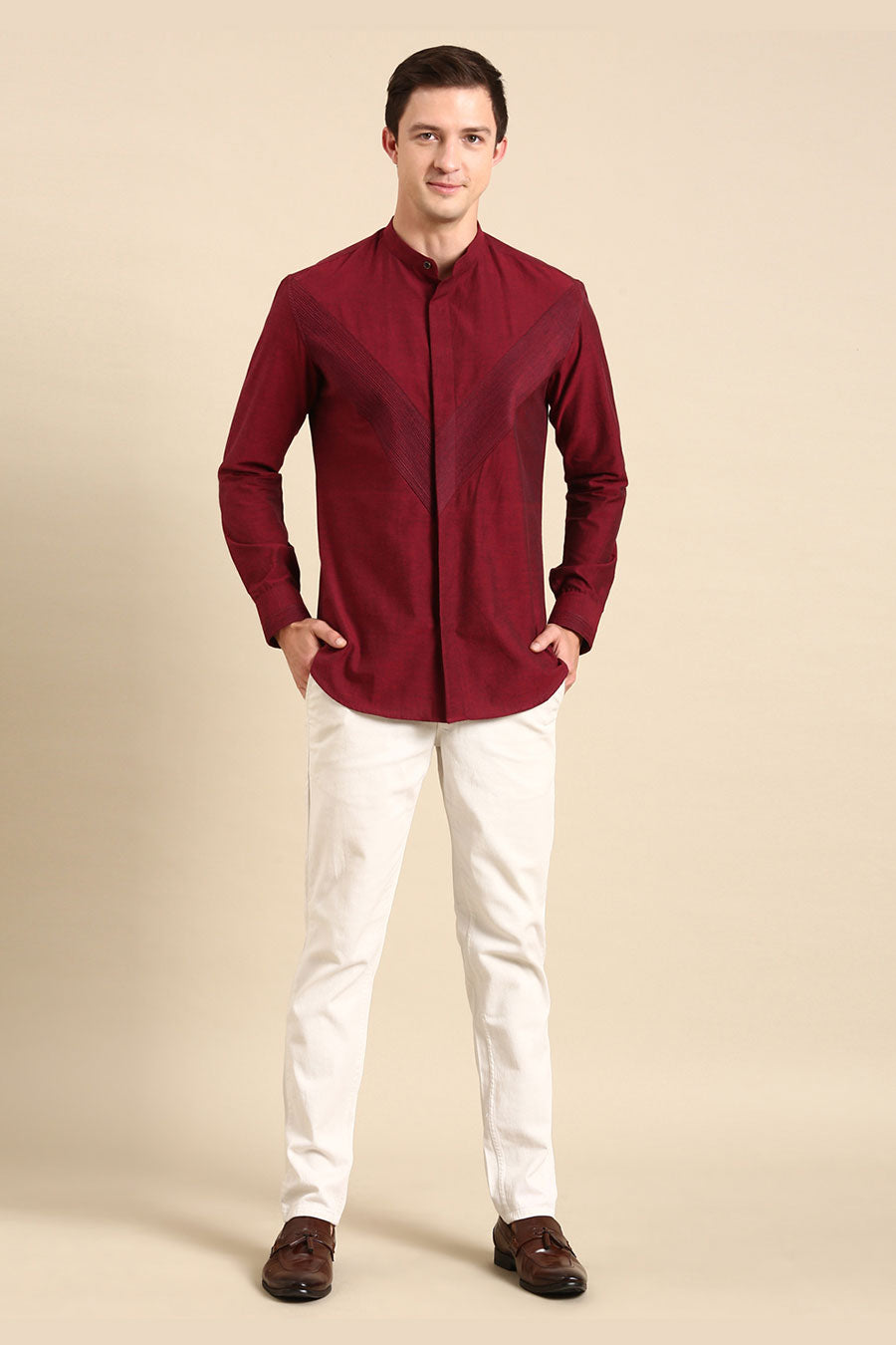 Maroon Malai Cotton Pintuck Shirt