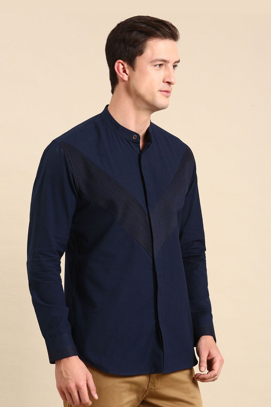 Navy Blue Malai Cotton Pintuck Shirt