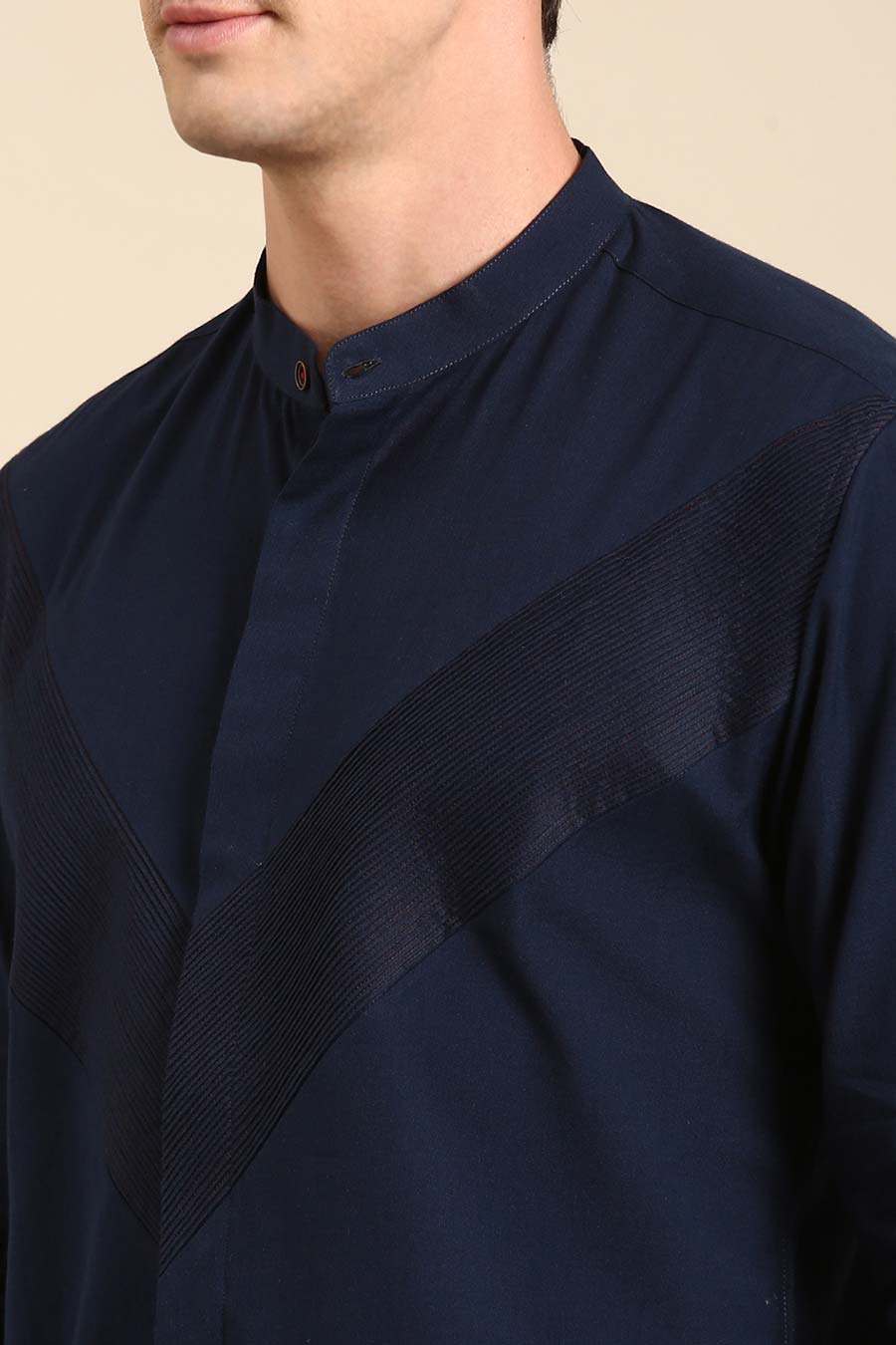 Navy Blue Malai Cotton Pintuck Shirt