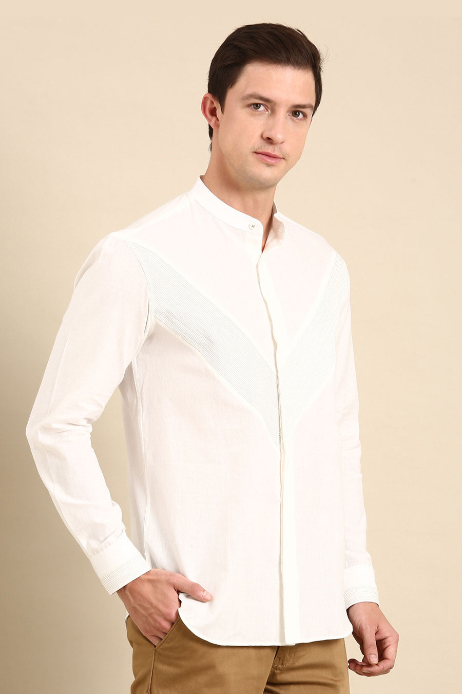 White Malai Cotton Pintuck Shirt