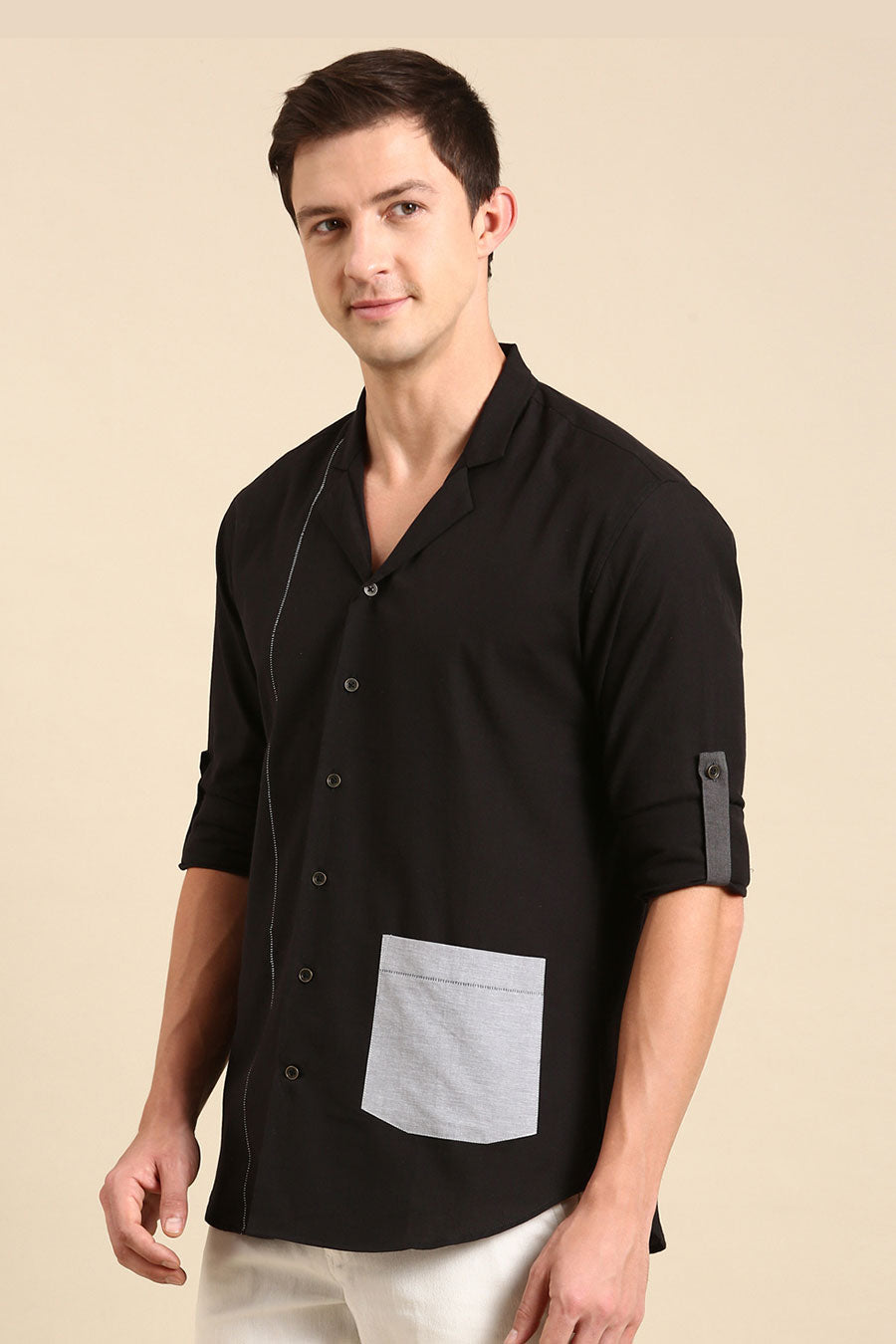 Black Malai Cotton Hand-Stitch Shirt