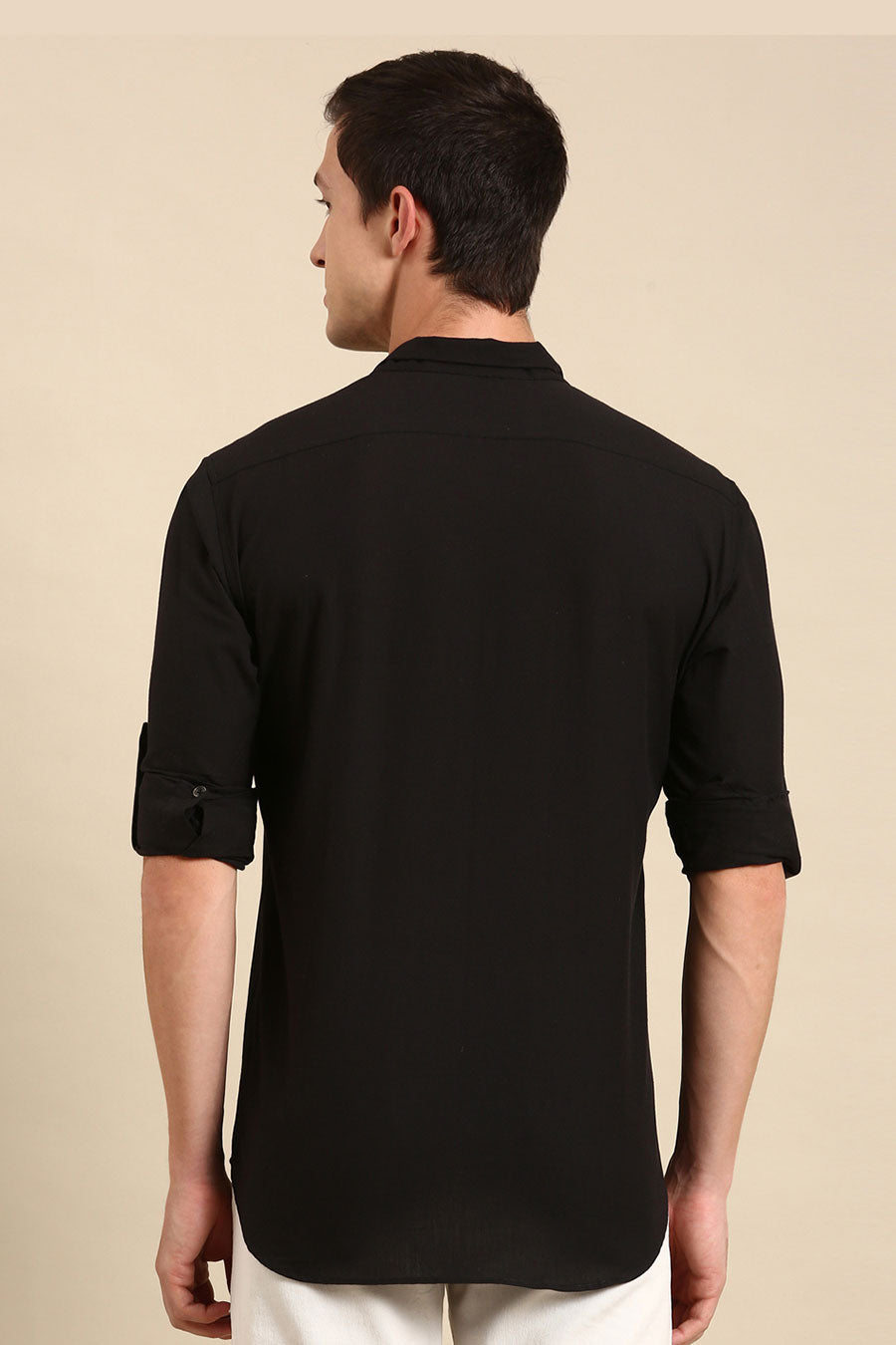 Black Malai Cotton Hand-Stitch Shirt