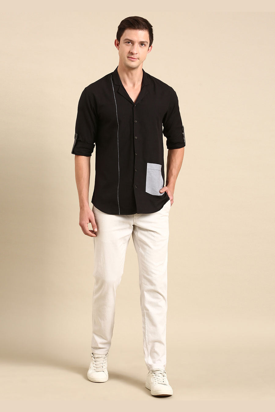 Black Malai Cotton Hand-Stitch Shirt