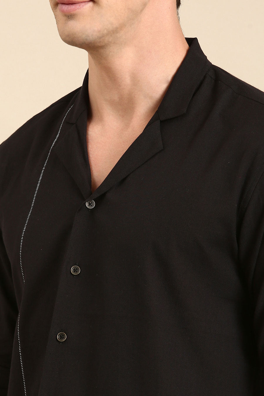 Black Malai Cotton Hand-Stitch Shirt