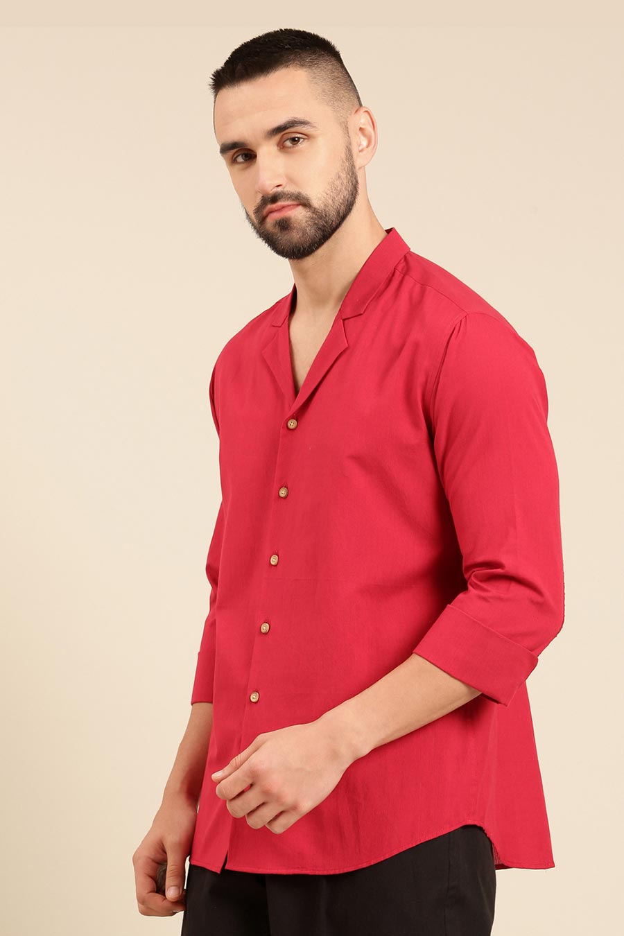 Red Malai Cotton Lapel Collar Shirt