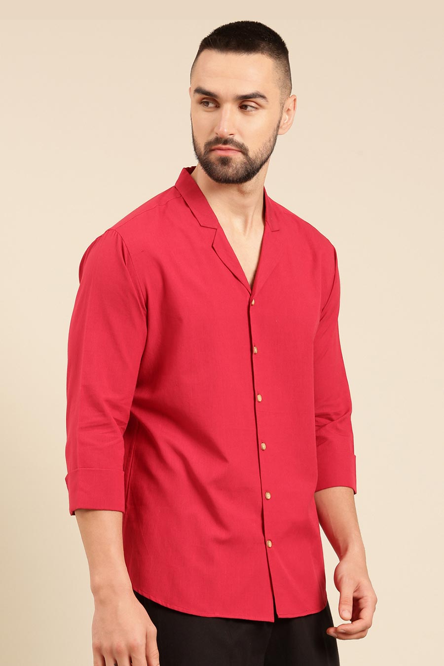 Red Malai Cotton Lapel Collar Shirt