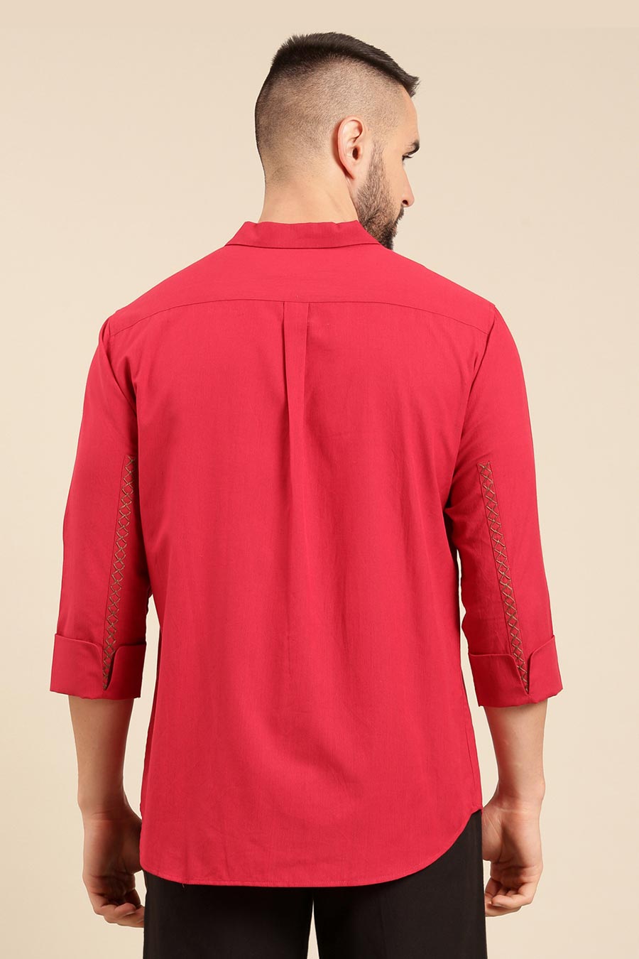 Red Malai Cotton Lapel Collar Shirt