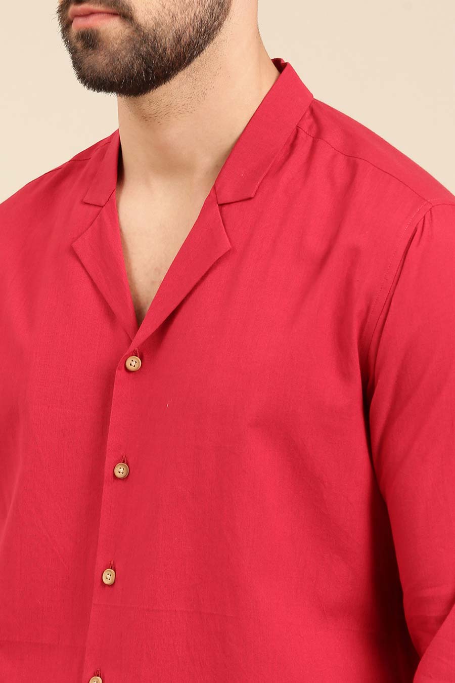 Red Malai Cotton Lapel Collar Shirt