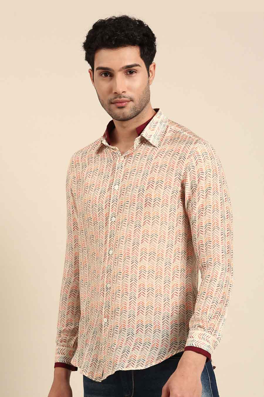 Beige Muslin Printed Shirt