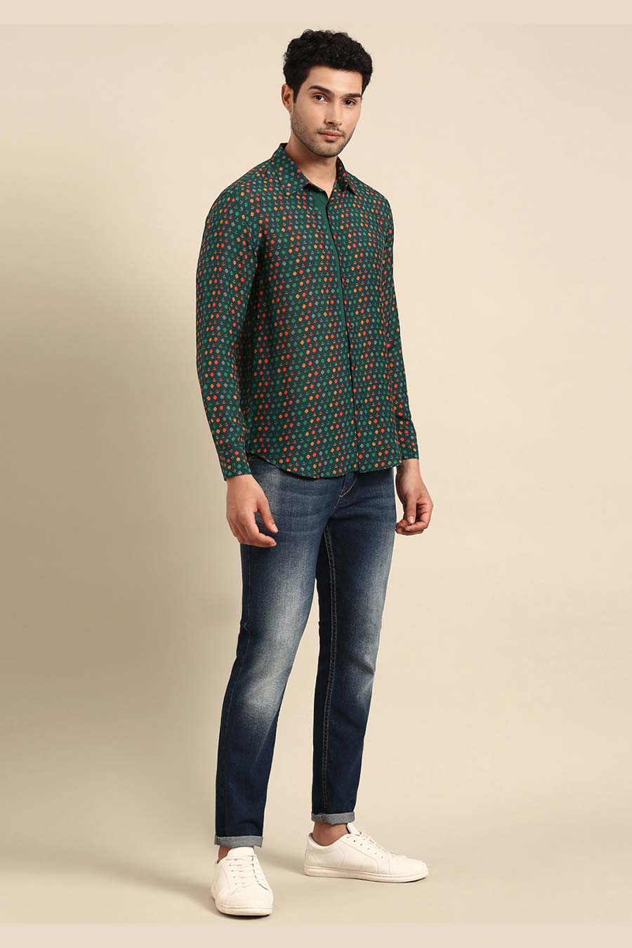 Teal Green Muslin Printed Shirt