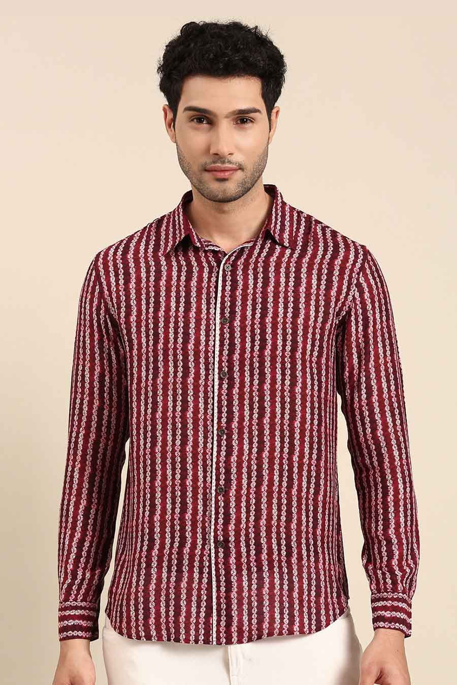 Maroon Muslin Printed Shirt