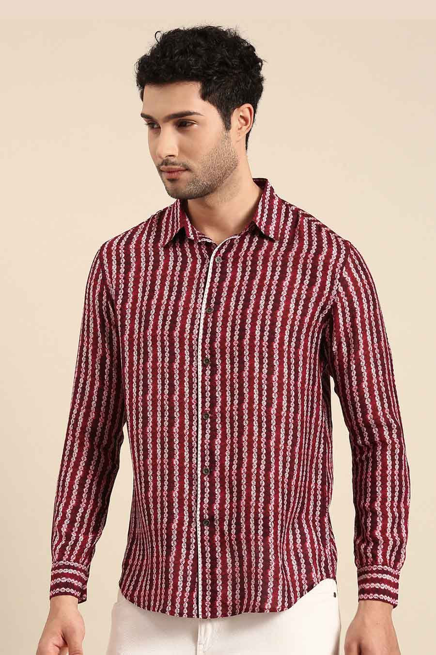 Maroon Muslin Printed Shirt