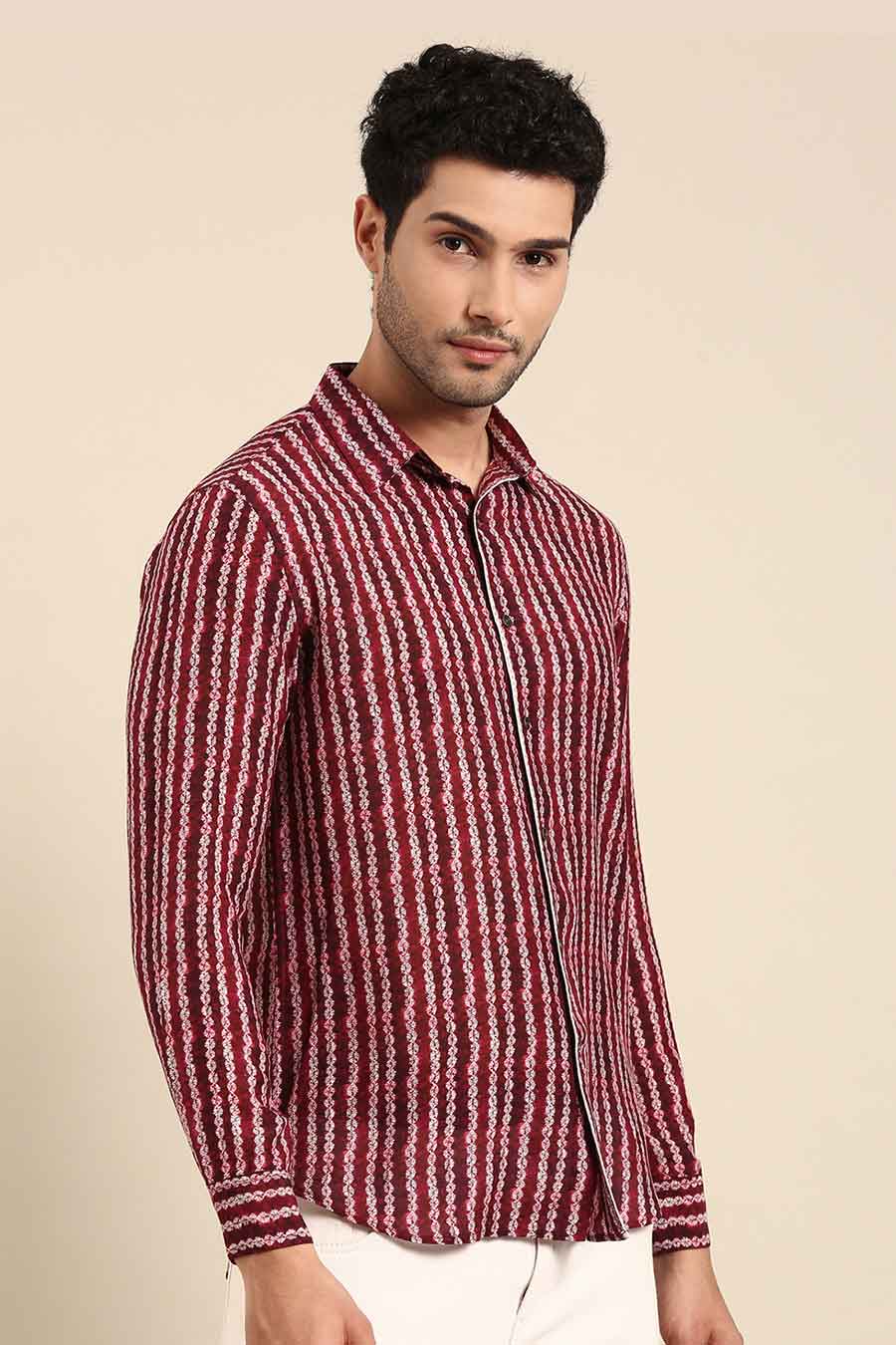 Maroon Muslin Printed Shirt