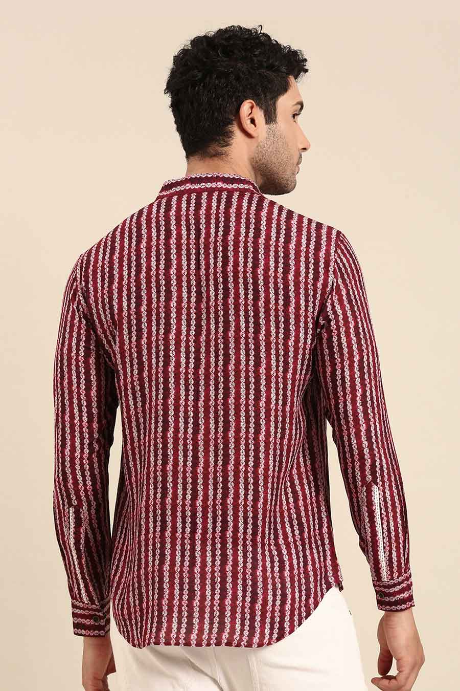 Maroon Muslin Printed Shirt