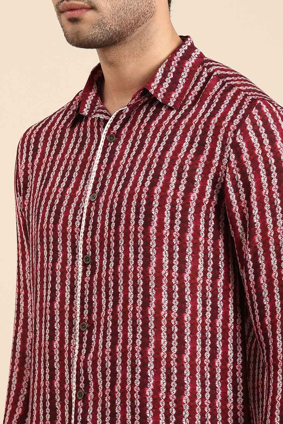 Maroon Muslin Printed Shirt