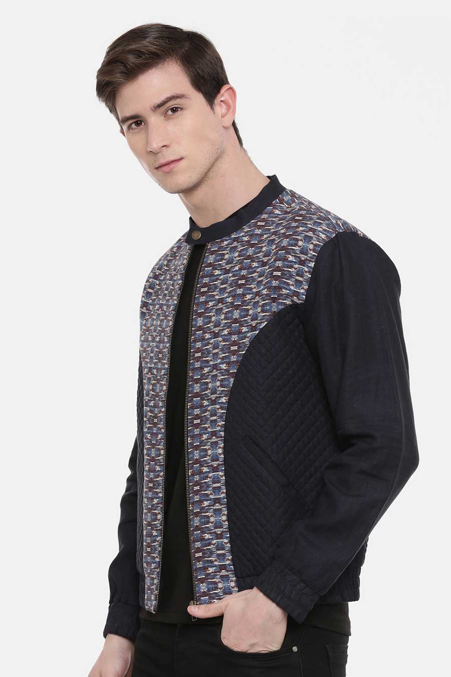 Blue Quilted Retro Bomber Jacket