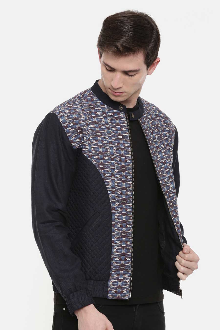 Blue Quilted Retro Bomber Jacket