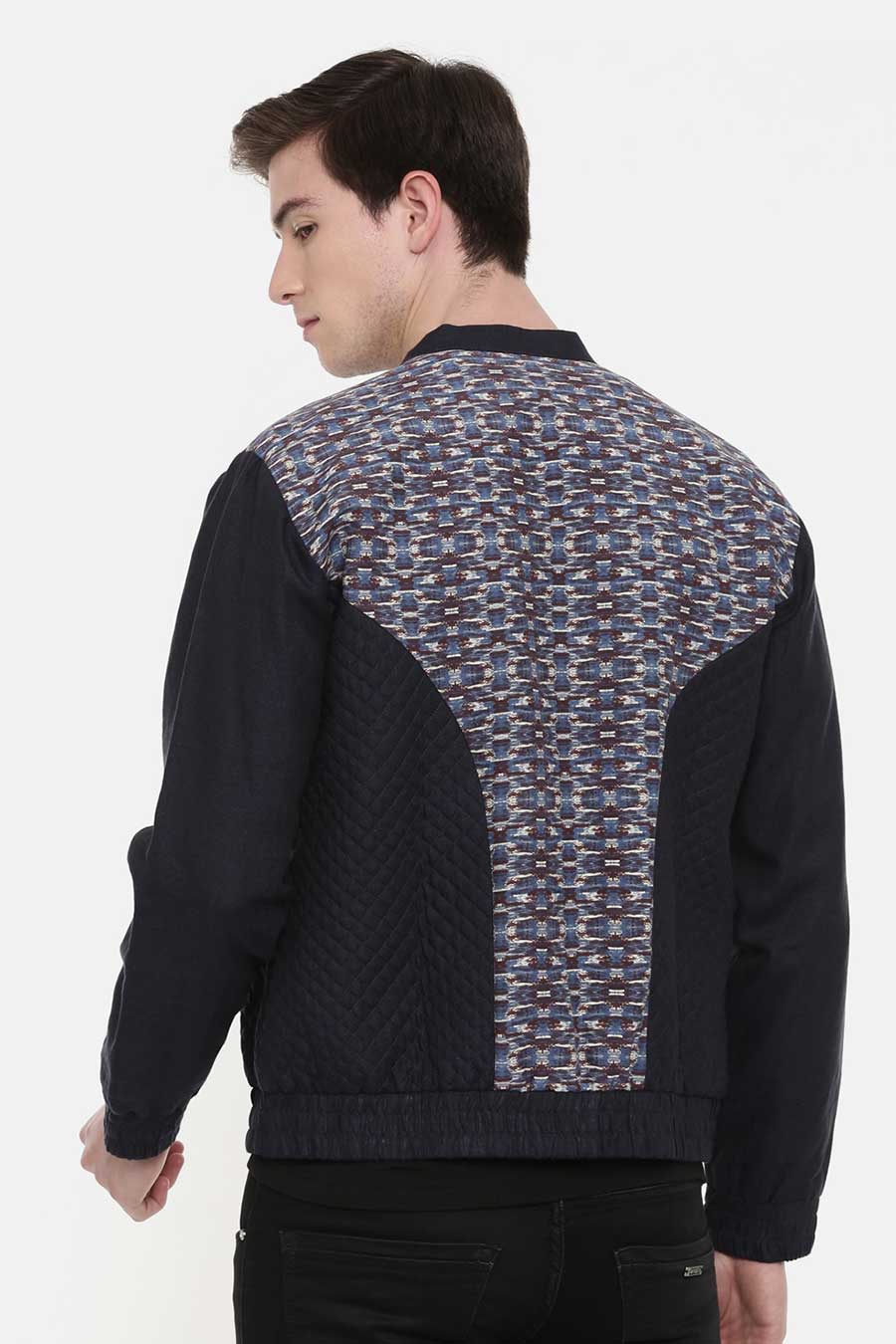 Blue Quilted Retro Bomber Jacket