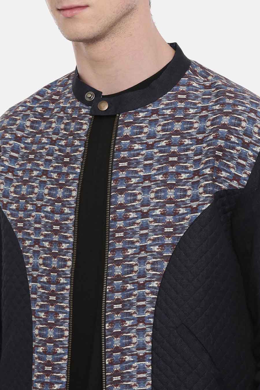 Blue Quilted Retro Bomber Jacket