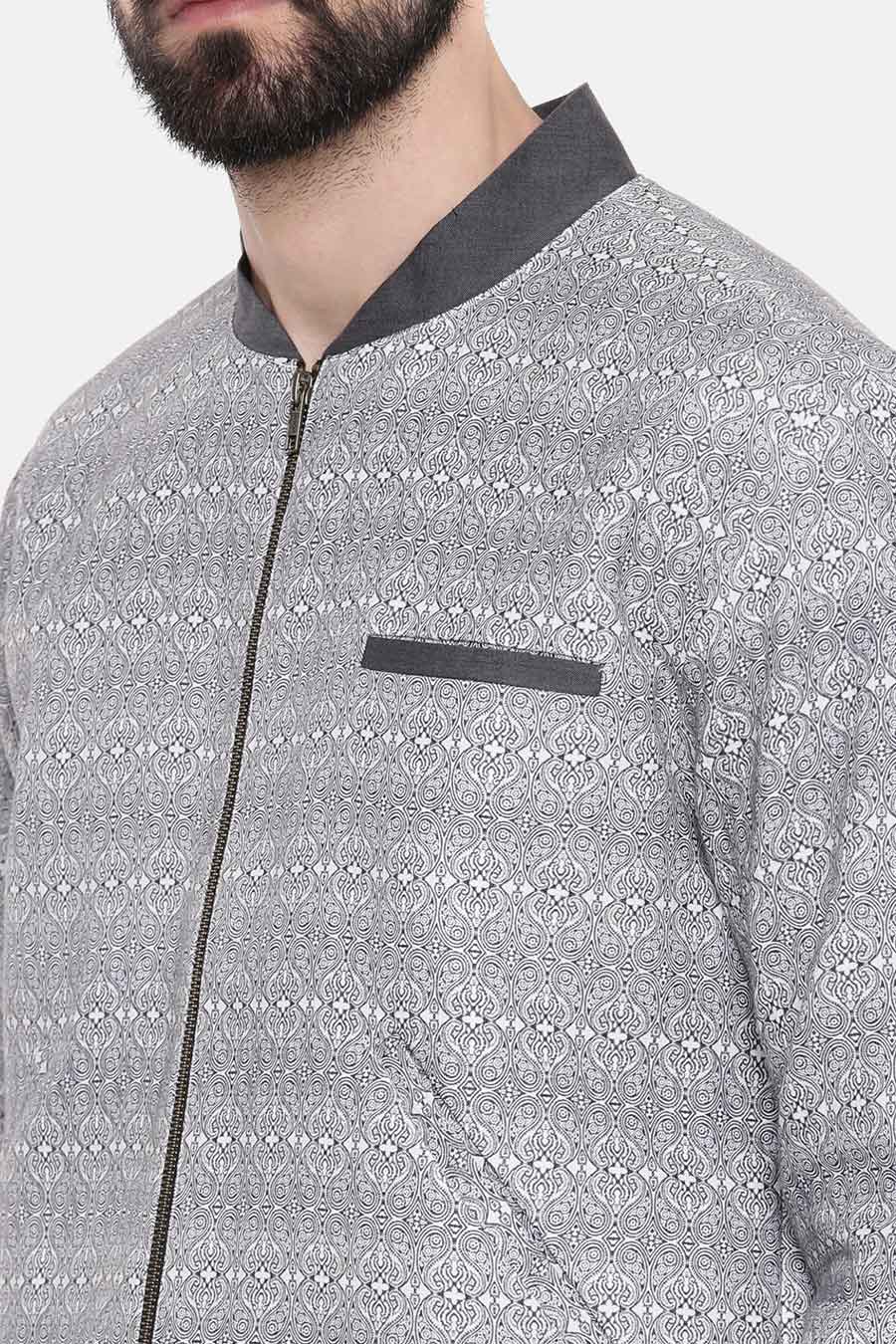 Grey Printed Bomber Jacket