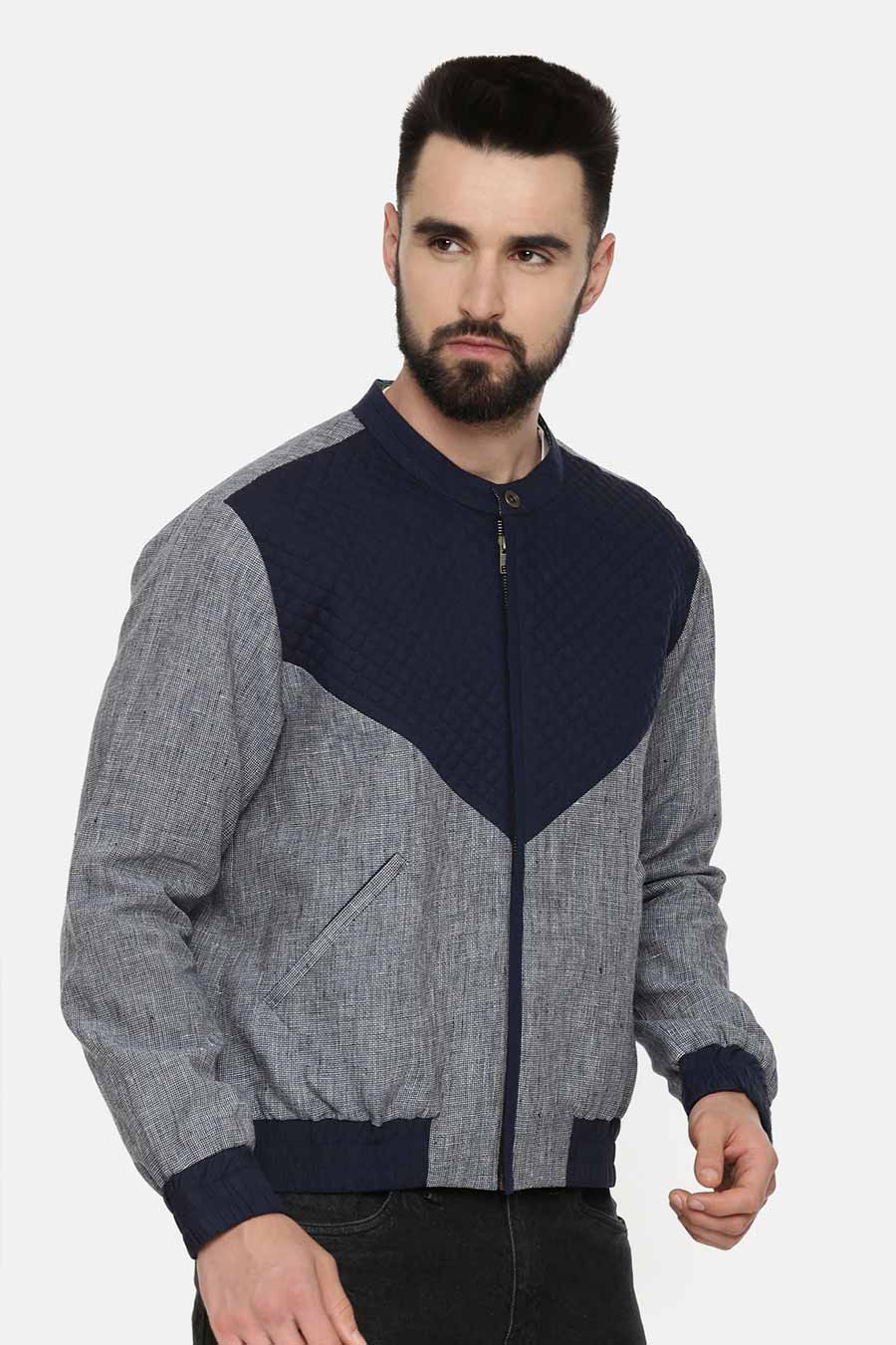 Blue & Grey Quilted Bomber Jacket