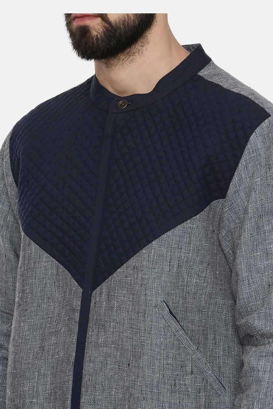 Blue & Grey Quilted Bomber Jacket