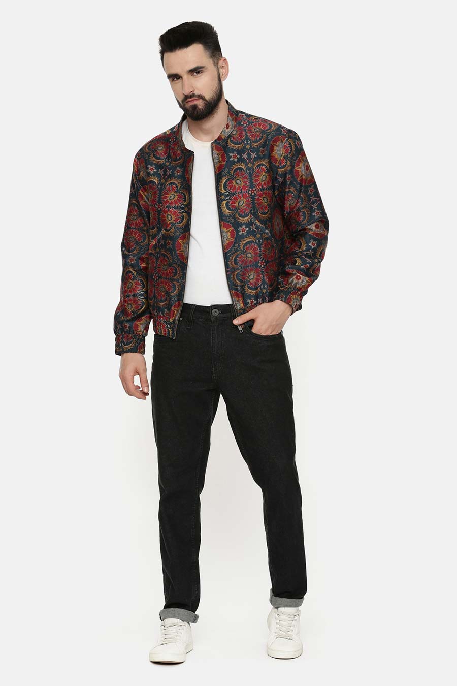 Red & Green Printed Bomber Jacket